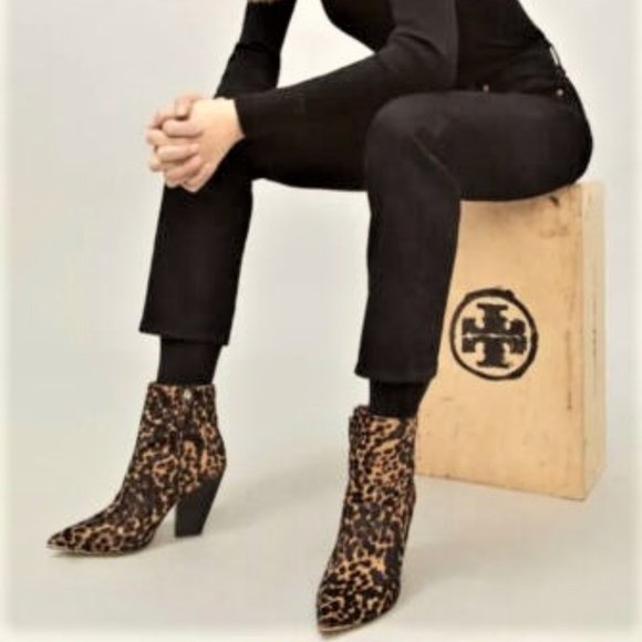 60% OFF! NIB Tory Burch Lila Pointy Toe Real Calf Hair Leopard Booties MSRP $575 - Picture 4 of 6